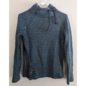 PrAna Teal Lucia Herringbone Funnel Neck Wool Blend Sweater Small